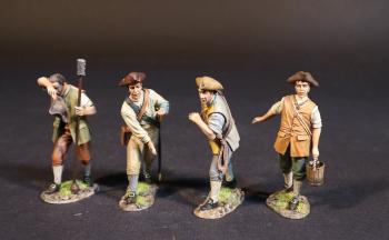 “Hamilton's Own”, The New York Continental Artillery Company, Fourl Artillerymen, American Artillery, The American War of Independence 1775-1783--four crew figures (swabber wiping face (green vest); two standing wheelmen; walking with bucket) #52253