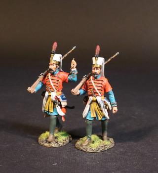 Two Janissaries in Red uniforms with light blue under-tunics (advancing, musket leaning on right shoulder), Janissaries, The Ottoman Empire, The Great Siege of Malta, 1565, The Crusades--two figures #52269