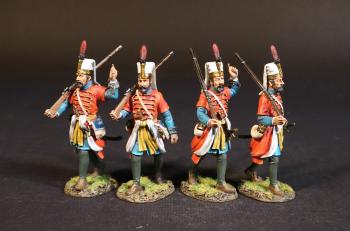 Four Janissaries in Red uniforms with light blue under-tunics (advancing, musket leaning on right shoulder), Janissaries, The Ottoman Empire, The Great Siege of Malta, 1565, The Crusades--four figures #52270