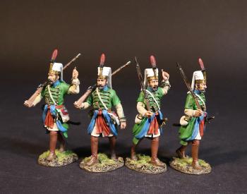 Four Janissaries in Green uniforms with white under-tunics (advancing, musket leaning on right shoulder), Janissaries, The Ottoman Empire, The Great Siege of Malta, 1565, The Crusades--four figures #52274