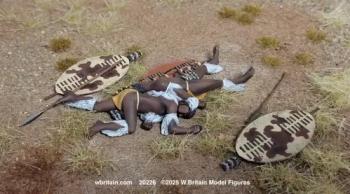 Image of Zulu Casualty Set, 1879--two prone figures, two spears, two shields #52282
