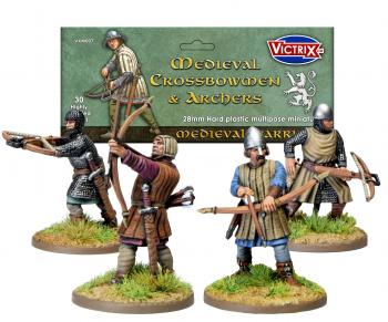 28mm Medieval Crossbowmen & Archers--30 unassembled multi-part plastic figures #52295