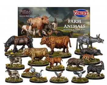 Image of 28mm Medieval Farm Animals, Medieval and Dark Ages--104 multi-part unpainted plastic animal figures #52322