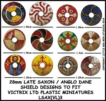 Late Saxon/Anglo Dane Shield Designs LSAX 3--28mm Late Saxon/Anglo Dane Shield Transfers to fit Victrix Ltd. miniatures--Special Order:  Takes 2 to 3 weeks #52340