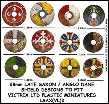Late Saxon/Anglo Dane Shield Designs LSAX 2--28mm Late Saxon/Anglo Dane Shield Transfers to fit Victrix Ltd. miniatures--Special Order:  Takes 2 to 3 weeks #52343