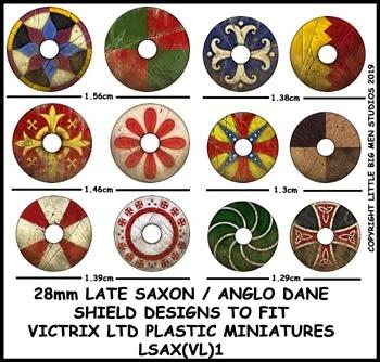 Late Saxon/Anglo Dane Shield Designs LSAX 1--28mm Late Saxon/Anglo Dane Shield Transfers to fit Victrix Ltd. miniatures--Special Order:  Takes 2 to 3 weeks #52344