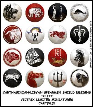 Carthaginian Shield Designs 5--28mm Carthaginian/Libyan spearman shield designs to fit Victrix Ltd. miniatures--Special Order:  Takes 2 to 3 weeks #52362