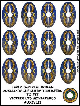 Early Imperial Roman Auxiliary Shield Transfers 1--28mm Early Imperial Roman Auxiliary Infantry Transfers to fit Victrix Ltd. miniatures--Special Order:  Takes 2 to 3 weeks #52363