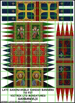 Late Saxon/Anglo Danish Banner Sheet 1--28mm Late Saxon/Anglo Danish Banners to fit Victrix Ltd. miniatures--Special Order:  Takes 2 to 3 weeks #52376