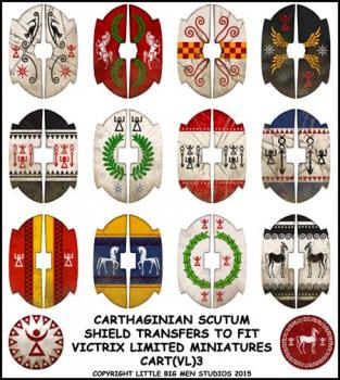 Carthaginian Shield Designs 3--28mm Carthaginian scutum shield transfers to fit Victrix Ltd. miniatures--Special Order:  Takes 2 to 3 weeks #52388