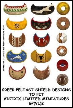 Greek Peltast Shield Designs 2--28mm Greek Peltast shield designs to fit Victrix Ltd. miniatures--Special Order:  Takes 2 to 3 weeks #52398