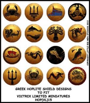 Greek Hoplite Shield Designs 15--28mm Greek Hoplite shield designs to fit Victrix Ltd. miniatures--Special Order:  Takes 2 to 3 weeks #52402