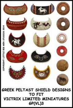 Greek Peltast Shield Designs 3--28mm Greek Peltast shield designs to fit Victrix Ltd. miniatures--Special Order:  Takes 2 to 3 weeks #52413