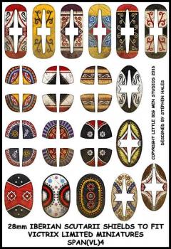 Iberian Scutarii Shield Transfers 4--28mm Iberian Scutarii Shields to fit Victrix Ltd. miniatures--Special Order:  Takes 2 to 3 weeks #52431