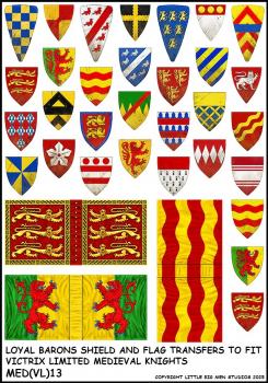 Loyal Barons Shield & Flag Transfers 13--28mm Loyal Barons Shield and Flag Transfers to fit Victrix Ltd. Medieval Knights miniatures--Special Order:  Takes 2 to 3 weeks #52434