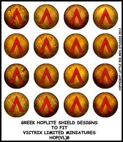 Greek Hoplite Shield Designs 8--28mm Undead Greek Hoplite shield designs to fit Victrix Ltd. miniatures--Special Order:  Takes 2 to 3 weeks #52453