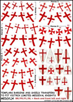 Medieval Barding and Shield Transfers 4--28mm Templars Barding and Shield Transfers to fit Victrix Ltd. Medieval Knights--Special Order:  Takes 2 to 3 weeks #52457