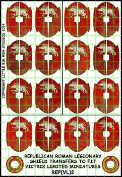 Republican Roman Shield Designs 2--28mm Republican Roman Legionary shield transfers to fit Victrix Ltd. miniatures--Special Order:  Takes 2 to 3 weeks #52462