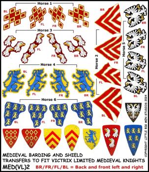 Medieval Barding and Shield Transfers 2--28mm Medieval Barding and Shield Transfers to fit Victrix Ltd. Medieval Knights--Special Order:  Takes 2 to 3 weeks #52467