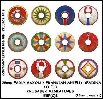 Early Saxon/Frankish Shield Designs 2--28mm Early Saxon/Frankish shield designs to fit Crusader miniatures--Special Order:  Takes 2 to 3 weeks #52503