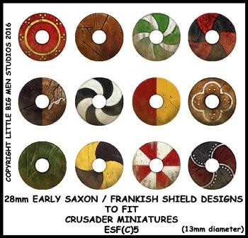 Early Saxon/Frankish Shield Designs 5--28mm Early Saxon/Frankish shield designs to fit Crusader miniatures--Special Order:  Takes 2 to 3 weeks #52506