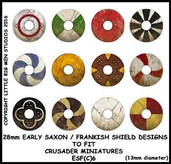 Early Saxon/Frankish Shield Designs 6--28mm Early Saxon/Frankish shield designs to fit Crusader miniatures--Special Order:  Takes 2 to 3 weeks #52507
