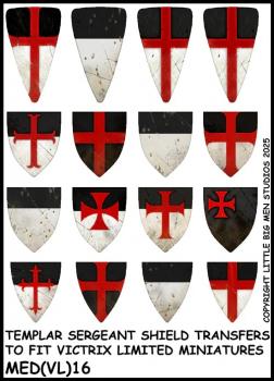 Templar Sergeant Shield Transfers 16--28mm Templar Sergeant Shield transfers to fit Victrix Ltd. Medieval Knights miniatures--Special Order:  Takes 2 to 3 weeks #52508