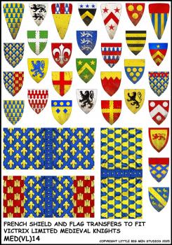 French Shield & Flag Transfers 1--28mm French Shield and Flag Transfers to fit Victrix Ltd. Medieval Knights miniatures--Special Order:  Takes 2 to 3 weeks #52510