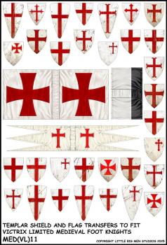 Knights Templar Shield & Flag Transfers 11--28mm Templar Shield and Flag Transfers to fit Victrix Ltd. Medieval Knights miniatures--Special Order:  Takes 2 to 3 weeks #52519