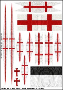 Templar Flag and Lance Pennants 1--28mmTemplar Flag and Lance Pennants transfers to fit Victrix Ltd. Norman Cavalry miniatures--Special Order:  Takes 2 to 3 weeks #52520