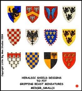 Heraldic Shield Designs to fit Gripping Beast miniatures MED(GB_SMALL)1--shield transfers to fit 28mm Gripping Beast miniatures--Special Order:  Takes 2 to 3 weeks #52523