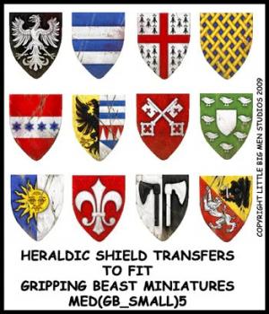 Heraldic Shield Designs to fit Gripping Beast miniatures MED(GB_SMALL)5--shield transfers to fit 28mm Gripping Beast miniatures--Special Order:  Takes 2 to 3 weeks #52527