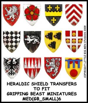 Heraldic Shield Designs to fit Gripping Beast miniatures MED(GB_SMALL)6--shield transfers to fit 28mm Gripping Beast miniatures--Special Order:  Takes 2 to 3 weeks #52528