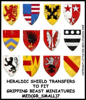 Heraldic Shield Designs to fit Gripping Beast miniatures MED(GB_SMALL)7--shield transfers to fit 28mm Gripping Beast miniatures--Special Order:  Takes 2 to 3 weeks #52529
