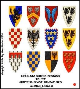 Heraldic Shield Designs to fit Gripping Beast miniatures MED(GB_LARGE)1--shield transfers to fit 28mm Gripping Beast miniatures--Special Order:  Takes 2 to 3 weeks #52530