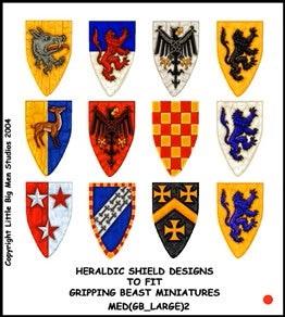 Heraldic Shield Designs to fit Gripping Beast miniatures MED(GB_LARGE)2--shield transfers to fit 28mm Gripping Beast miniatures--Special Order:  Takes 2 to 3 weeks #52531