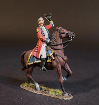 Image of Brigadier-General Simon Fraser, British Mounted Officers, The American War of Independence 1775-1783--single mounted figure waving hat #52555