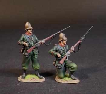 Image of Two Infantrymen Reaching for Cartridges (standing; kneeling), 3rd Battalion 60th King's Royal Rifle Corps, The Eshowe Relief Column, The Battle of Gingindhlovu, 2nd April 1879, The Anglo Zulu War--two figures #52562