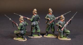 Image of Four Infantrymen Reaching for Cartridges (2 standing; 2 kneeling), 3rd Battalion 60th King's Royal Rifle Corps, The Eshowe Relief Column, The Battle of Gingindhlovu, 2nd April 1879, The Anglo Zulu War--four figures #52563