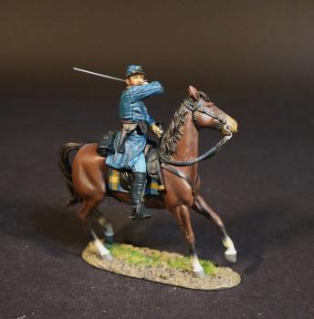 Image of Union Cavalry Officer, Union Cavalry, The Army of the Potomac, The Battle of Brandy Station, June 9th, 1863, The American Civil War, 1861-1865--single mounted figure with sword raised over left shoulder ready to slash #52567