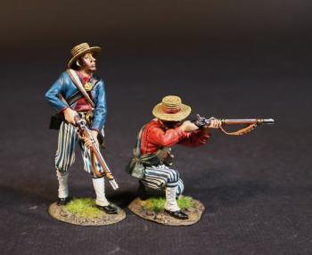 Image of Two Wheat's Tigers Zouaves (kneeling firing; standing, gun pointed down), 1st Special Battalion (Wheat's Tigers), Louisiana Infantry, The First Battle of Manassas, 1861, ACW, 1861-1865--two figures #52568