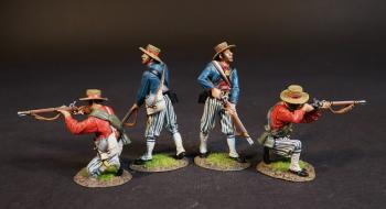 Image of Four Wheat's Tigers Zouaves (2 kneeling firing; 2 standing, gun pointed down), 1st Special Battalion (Wheat's Tigers), Louisiana Infantry, The First Battle of Manassas, 1861, ACW, 1861-1865--four figures #52569