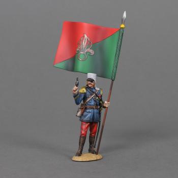 French Legionnaire Officer with Eye Patch, Legion Flag, and Drawn Pistol--single figure with flag #52624
