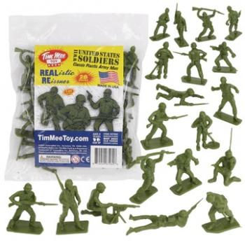 Tim Mee Toy Plastic Army Men WWII Soldier Figures--Made in USA--28 pieces (OD Green) #52653