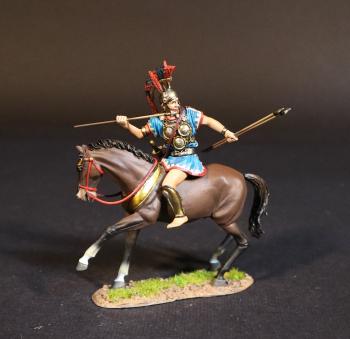 Samnite Warrior (blue & white tunic with red trim), The Samnites, Armies and Enemies of Ancient Rome--single mounted figure (ready to throw to the rear on the left side; one javelin in right hand, two javelins in left) #52692