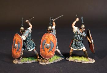 Three Principes (red shield), The Roman Army of the Mid Republic, Armies and Enemies of Ancient Rome--three figures with gladii raised to strike, shields forward #52694
