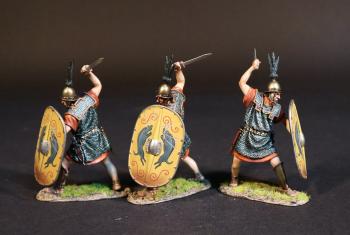 Three Principes (yellow shield), The Roman Army of the Mid Republic, Armies and Enemies of Ancient Rome--three figures with gladii raised to strike, shields forward #52696