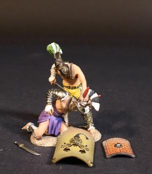 “Victory or Death!”, "Hail, Emperor, Those Who Are About to Die Salute You," Gladiators--Gladiator figure ready to pierce through kneeling figure's throat, loose sword, two shields #52697