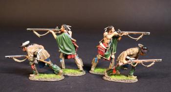 Four Rangers (2 standing firing; 2 advancing crouching with gun pointed forward), Roger's Rangers, The Raid on St. Francis, 1759, The French and Indian War, 1754-1763--four figures in Native American garb #52699