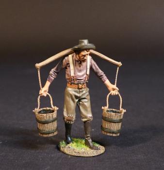 The Waterboy #2, The Gold Rush--single walking figure (black hat, purple shirt) with yoke holding two water buckets #52704